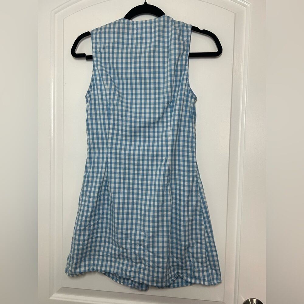 Leelanau Gingham Blue 100% Linen Button-Down Mini Dress size XS 60s cottage core - Picture 9 of 12